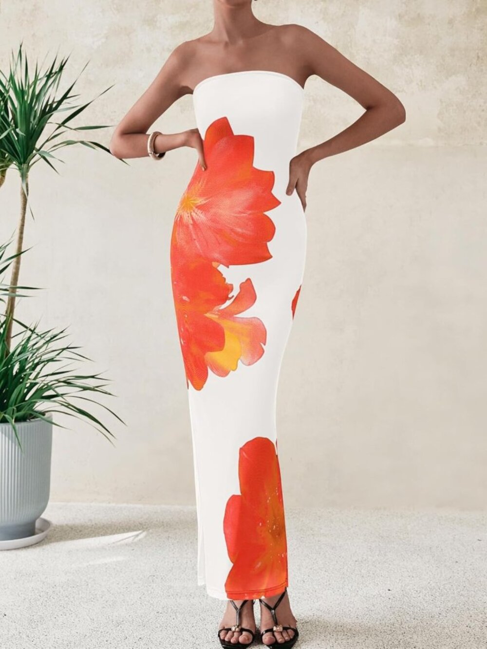Floral Strapless Maxi Dress for Women | Sexy Long Wedding Guest & Cocktail Dress - Picture 3 of 6